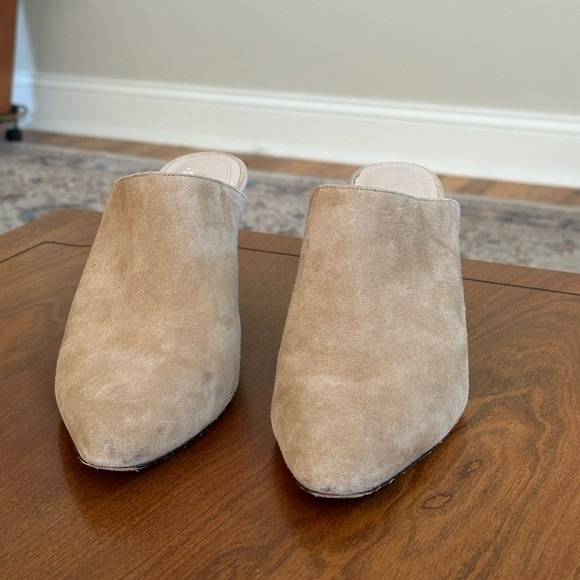 Nordstrom Signature Tan Suede Mules Block Heel Size 7.5 / 37.5 - Picture 4 of 5